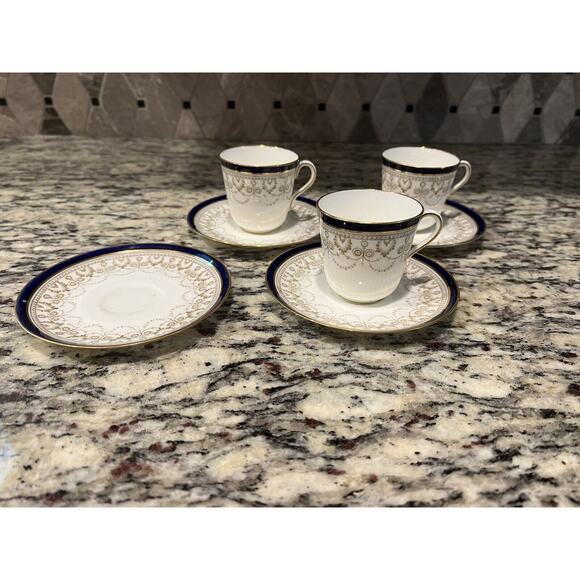 Cauldon 1900s Demitasse Espresso Set Cup Saucer 414J Antique 7 Pcs Blue Gold - Picture 2 of 16